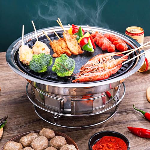 A.F.N.A.L Portable Korean Style Stainless-Steel Barbecue Grill, Charcoal BBQ Round Grill Stove for Outdoor Camping, Picnicking & Parties 1~4 People, 13.8