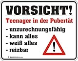 Material: geprägtes Blech Original RAHMENLOS® Magnet: Vorsicht! Teenager in der Pubertät: Blech 9x7cm