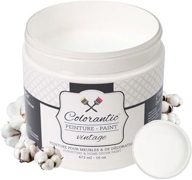 Colorantic | COTTON BALL Chalk Paint for Furniture DIY - Multi-Surface Craft Paint | PURE WHITE Home Decor Painting for Wood 16 oz