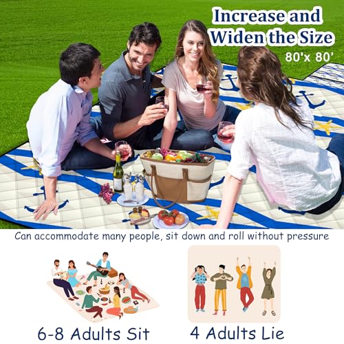 Poedist Extra Large Picnic Blanket Waterproof,80"x 80"Foldable Machine Washable Beach Blanket,Outdoor Blanket for 6-8 Adults,Suitable for Indoor Crawling,Park Beach,Camping,Hiking,Family Travel(Boat) - image 4