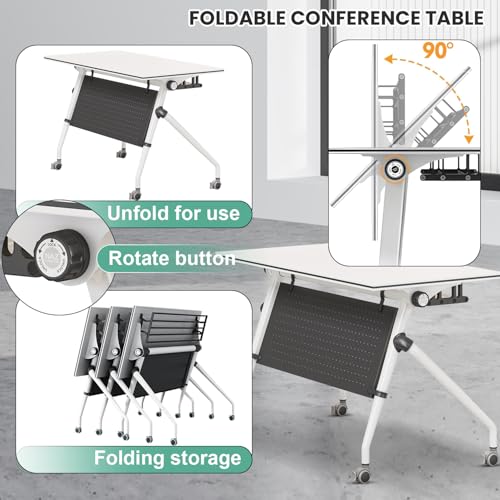 Foldable Conference Room Tables,Large Rectangle Conference Table for 2-10 People,Mobile Training Table with Silent Wheels,Easy to Move,Rolling Meeting Seminar Table for Office Meeting Room (4, 70.8\") - Thumbnail 3