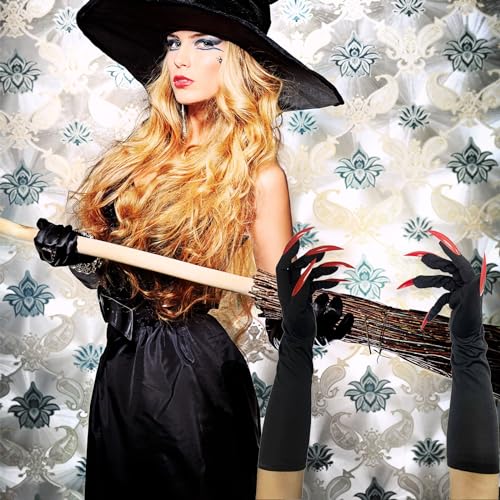 Generic Halloween Costume Paw Gloves Witch Long Fingernails Claw Gloves for Women Girls Red Wolf Paw Gloves for Halloween Costume Cosplay Party Decoration 1 Pair, Standard, Black3
