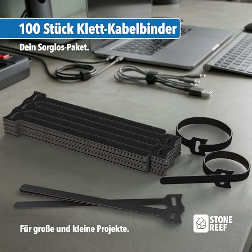 100 Stück Klett-Kabelbinder – 150 x 12 mm – Wiederverwendbare Kabelbinder für Kabelmanagement – Klettband für PC, TV, Haushalt, Büro & Garten – Kabel Organizer – Kabelbinder Klettverschluss