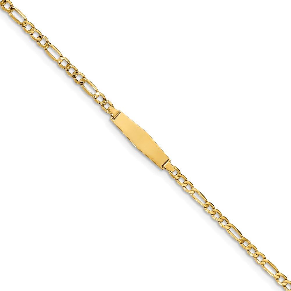 Real 14kt Semi-Solid Soft Diamond Shape Figaro Link ID Chain Bracelet; 6 inch