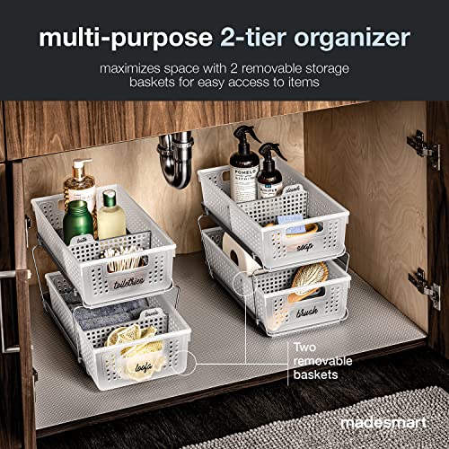 madesmart 2 Tier Bath Organizer, Undersink Storage with Sliding Drawers, for Cleaning Supplies, Pantry, Sponges, Bottles & Kitchen Essentials, Adjustable Dividers & Pull Out Sliding Baskets, Frost by madesmart - Image 3