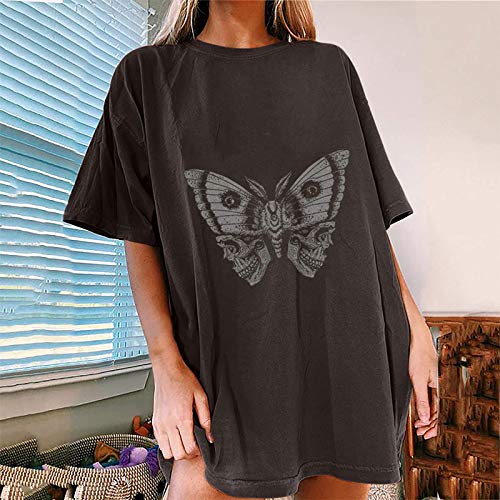 Image of Summer Y2k Tops for Womens, Casual Vintage Short Sleeve T-Shirt, Girls Oversize Loose Round Neck Elastic Tee