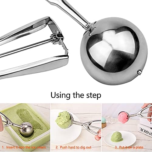 MUSEDAY 3Pcs Stainless Steel Ice Cream Scooper Cookie Scoop Melon Baller with Trigger Mash Potato Scoop Cupcake Scoop Yogurt Scoop for Ice Cream Cookies Cake Dough Melon Large Medium Small Size