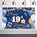 19th Birthday Decorations Happy 19th Birthday Backdrop Banner for Boys/Girls Happy 19 Years Old Fabric Sign Poster, Blue Photography Background 19th Birthday Party Supplies, 59