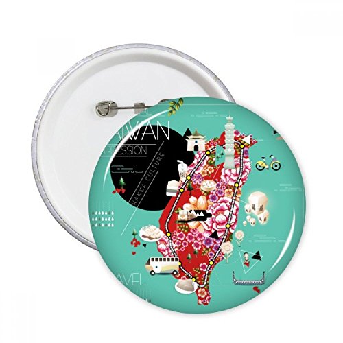 Badge rond Taiwan traditionnel pins vêtements décoration lot de 5 multicolore
