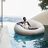 California Sun Cucciolo Round Luxury Inflatable Fabric Sun Lounger Pool Float Chaise - Poolside Lounge Chair - Deluxe Ultra-Wide Floating Island Day Bed (Beige)