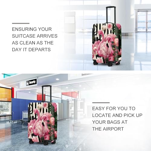Image of Flamingo Blossom Luggage Cover, Washable Suitcase Protector with Pink Peony Background Anti-scratch for 24 inch,26 inch Bag