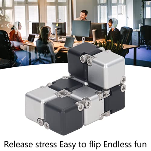 Legierung, Angstlinderung, Flip-Blöcke, Spielzeug, Stressabbau-Spielzeug für Sensorisches Zappeln, Handblöcke, Kompakt, für Reisen, Büro, Arbeit (schwarzes Silber)