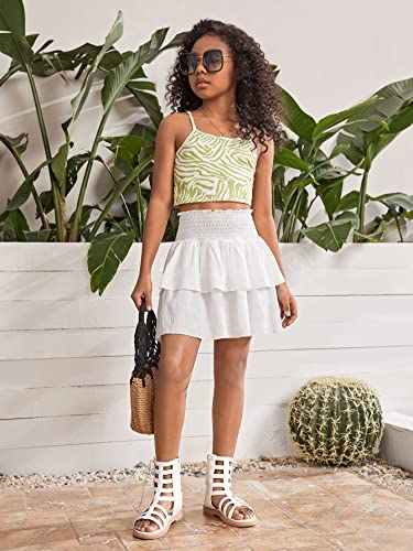 Wdirara Girl's Shirred Paper Bag Waist Layered Ruffle Hem Aline Skirt Boho Skirts White 10Y #TOP4