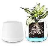 Plant Pots for Indoor Plants - 8 Inch Plastic Flower Planters Pots for Indoor Plants with Drainage Holes and Removable Base for All House Plants Home Garden Succulents(White)