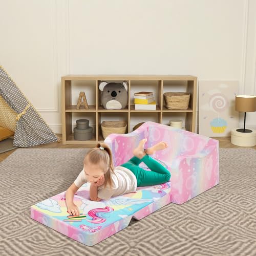 Miniatura 4 de Alldomess Convertible Sofa Para Niños 2 En 1, Suave Cómoda Sofa Para Niñas Y Niños, Estable Silla Plegable Niño Para Dormitorio Sala De Juegos,Rosa Unicornio