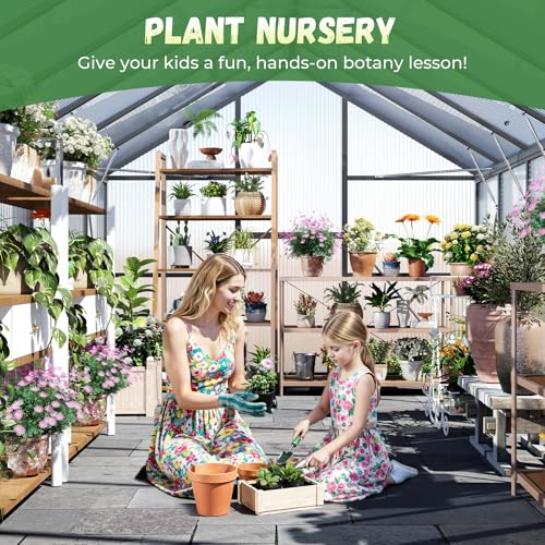 Jocoevol 8x14FT Greenhouse for Outdoors, Galvanized Steel Frame Winter Green House w/ Adjustable Roof Vent, Lockable Door Handle &DrainageSystem, Walk-in Greenhouses for Outside Garden Backyard - Image 6