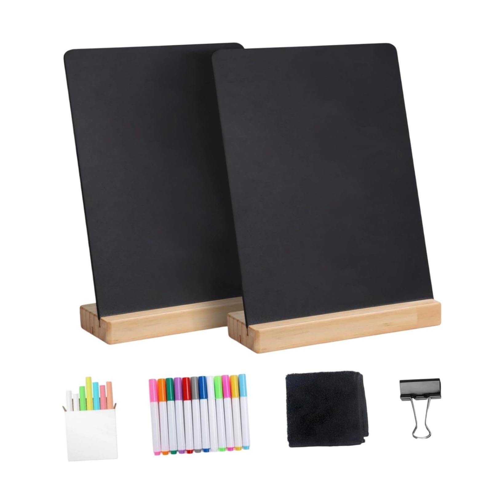 2 Piezas Pizarra Pequeña Carteles de Mesa Etiquetas para Menú Base de Madera Lavable Doble Cara Adecuado para Fiestas Bodas Cafés Negocios Y