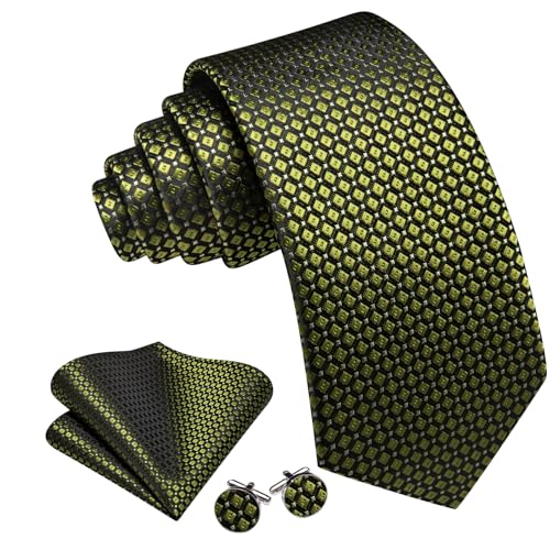 Image of YOHOWA Men Plaid /Striped Ties Set Silk Business Wedding Formal Fashion Necktie and Pocket Square Cufflinks Set