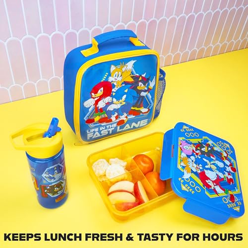 Get Trend SONIC THE HEDGEHOG Lunchtasche Kinder Set 3 Tlg. mit Trinkflasche, Lunchbox mit Fächern, Isolierte Lunch Tasche, für Schule, Kita, Vorschule (Multi Sonic)