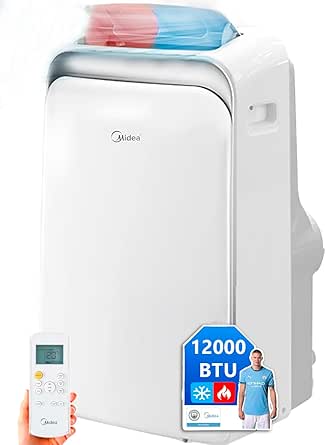 MIDEA Pingüino Aire Acondicionado Portátil Frío y Calor 3000 Frigorías / 12000 BTU - Climatizador silencioso con bomba 3500 W Air conditioner 4 modalidades con kit de ventana y control remoto