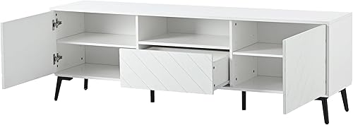 Miniatura 8 de EOVTK Moderno soporte de TV para televisores de 70 pulgadas, centro de entretenimiento con estantes ajustables, 1 cajón, estante abierto y patas de
