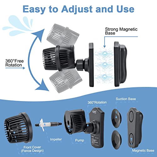 Image of hygger 2100 GPH Aquarium Wave Maker Pump with Strong Magnetic Suction Base, Ultra-quiet 360 Degree Rotating Submersible Power Head, for 75-130 Gal Freshwater Saltwater Tank (Pack of 2)