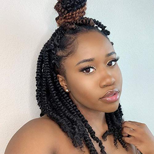 2 Packs Pre-Twisted Passion Twist Crochet Hair Pre-Looped Passion Twist Crochet Braids Ombre Short Synthetic Braiding Hair Extension 12 Inches 12 Strands/Pack (12 inch (pack of 2), 1B)