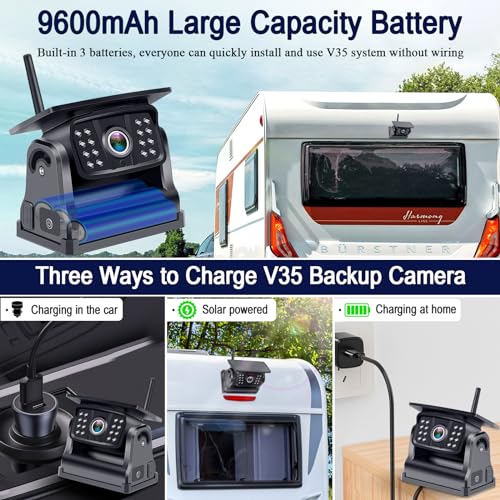Wireless Backup Camera Solar Magnetic: Portable Cordless Scratch-Proof Truck Trailer Hitch Rear View Camera HD 1080P No Wiring No Drilling Rechargeable 5'' Monitor Kit for Car RV Camper - DoHonest R50 by DoHonest - Used condition - Image 3