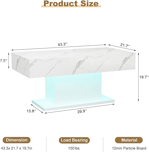Miniatura 2 de Mesa de centro LED para sala de estar, mesa de centro rectangular, mesas de centro modernas de madera de alto brillo con luces LED de 16 colores