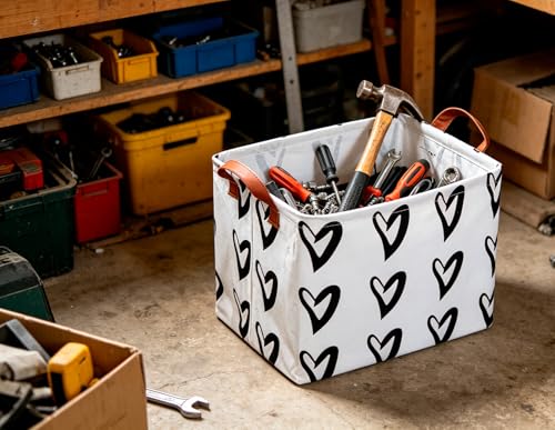 Image of CLOCOR Heart Rectangular Storage Bin, Collapsible Waterproof Books Box with Handles, Gift Baskets (Black Hearts)
