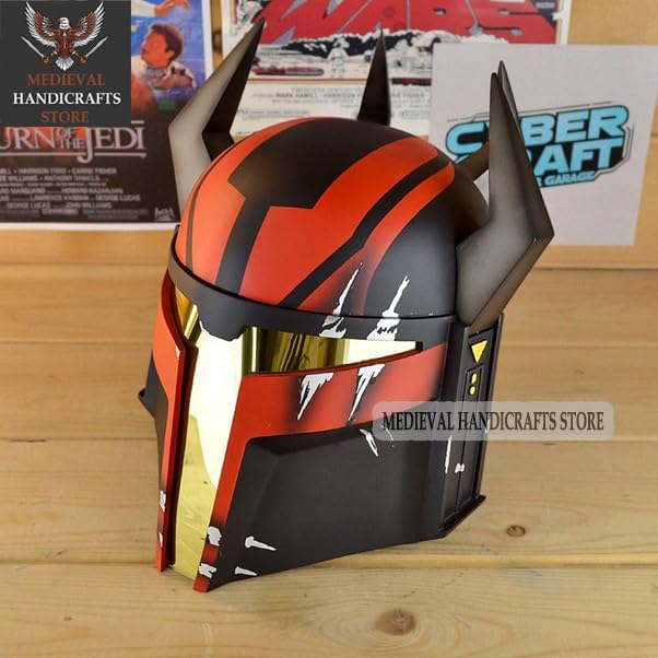 Medieval Mandalorian Gar Saxon Helmet Cosplay Props Replica Adult Halloween Costume Accessory, 8X9X26 Inches, Black & Red, US303