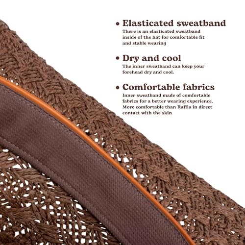 Image of Straw Cowboy Hats Cowgirl Hat Western Cowboy Hat Rancher Hat for Men Women, Exquisite Decoration Band