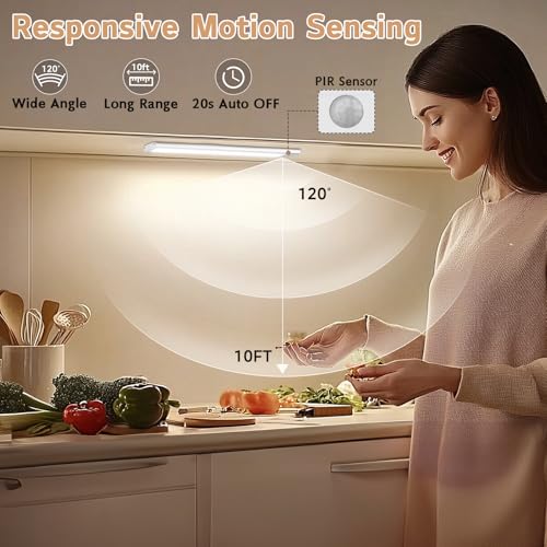 Under Cabinet Lighting Wireless, 4Pack Motion Sensor Light Indoor with 3 Color Temps, Dimmable Closet Lights Battery Ope - Additional View