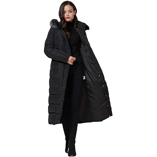 Molodo Women's Long Down Coat with Fur Hood Maxi Down Parka Puffer Jacket