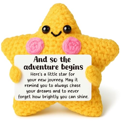 Crochet Star Graduation Gift, New Job & Good Luck Keepsake, Farewell & Moving Gift for Coworker Friend, Motivational Desk Decor for Student, Congratulations for New Adventure