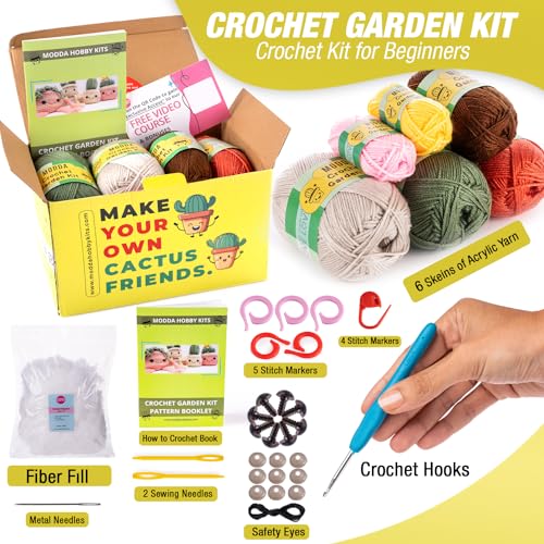 MODDA Crochet Kit for Beginners - Beginner Crochet Starter Kit with Easy-to-Follow Video Tutorials, Learn to Crochet Kits for Adults and Teens, DIY Knitting Supplies, Cactus Kit, 4 Pack Plants Family by MODDA - Image 5
