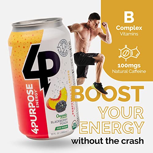 Blackberry Peach Zero Sugar Energy Drink, Natural Energy Sports Drinks With Caffeine And B-Complex Vitamins, Guilt-Free Healthy Drinks, Pack Of 12, 355 Ml - 4 Purpose Energy #TOP5