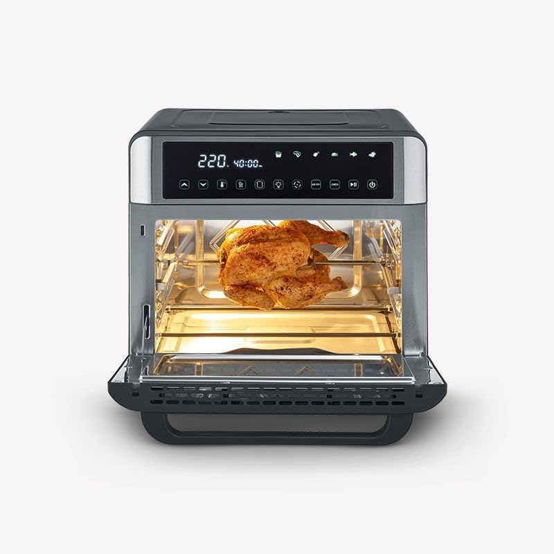 Severin TO 9579 toaster oven with a whole chicken on the rotisserie