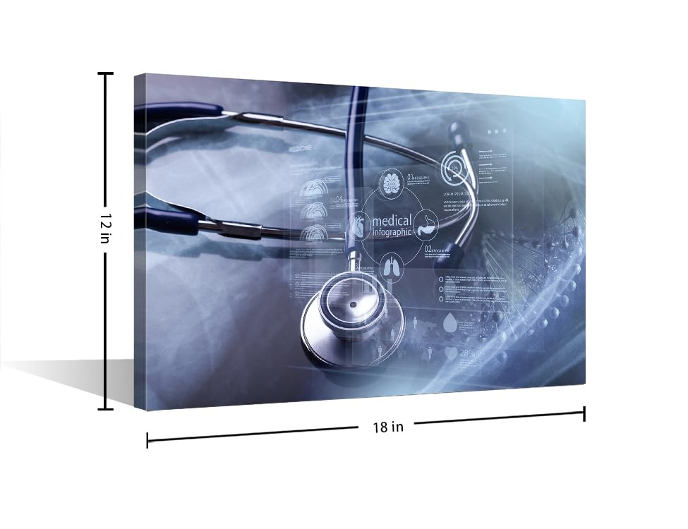 Image of 1 Panels Stethoscope and Medical Framed Wall Art Modern Medicine Cardiology Concept Posters & Prints Wall Art for Living Room Giclee Wooden Framed Gallery-Wrapped Ready to Hang (12 inch Wx18 H)