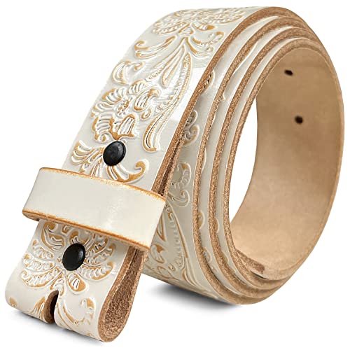 Western Tooled Floral Embossed Full Grain Genuine Leather Belt Strap 1-1/2"(38Mm) Wide (White 36) #TOP23