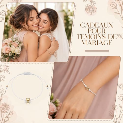 Photect 4 Pièces Cadeau Temoin Mariage Femme *Veux-Tu Être Ma Témoin* Trousse Maquillage Bracelet Carte en Forme de Cœur avec Enveloppe Idée Cadeau Demoiselle d'Honneur pour Amie Sœur Meilleure – vue 6