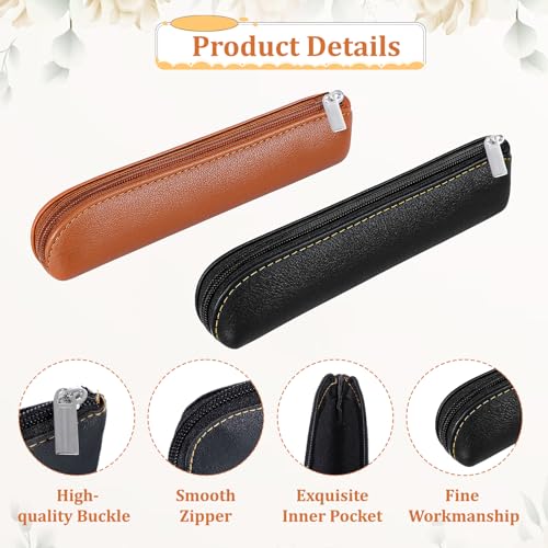 Bewudy 2 Stück Pu Federmäppchen, Tragbar Leder Federmäppchen Kunstleder Mäppchen Klein Schreibwarentasche Für Kosmetikaufbewahrung und Schreibwaren (Brown Schwarz)