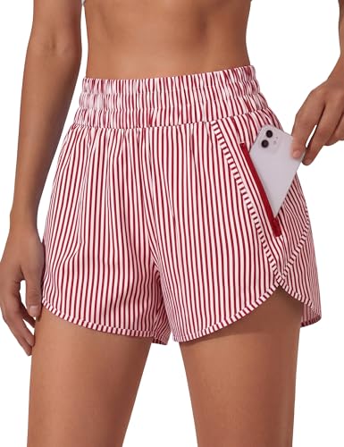 BMJL 2.5" Running Shorts for Women Quick Dry Short with Pocket(RedStr,XL