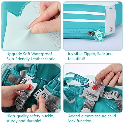 Mambobaby Float Add Tail Newest Baby Swim Float With Canopy, Non-Inflatable Solid Baby Float, Upgrade Soft Waterproof Skin-Friendly Leather Material Infant Swim Float (Global Limited Edition - Green) #TOP2