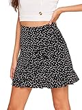 WDIRARA Women's Polka Dots Knot Wrap Side Ruffle Mini Skirt Dark Black S
