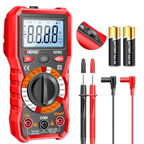 ANENG Multimeter with Backlit LCD,Ohm Volt Amp Meter,Non Contact Voltage Tester Measures DC AC Voltage,Current,NCV,Resistance,Capacitance,Diodes,Flashlight Electric Tools for Automotive Battery Test