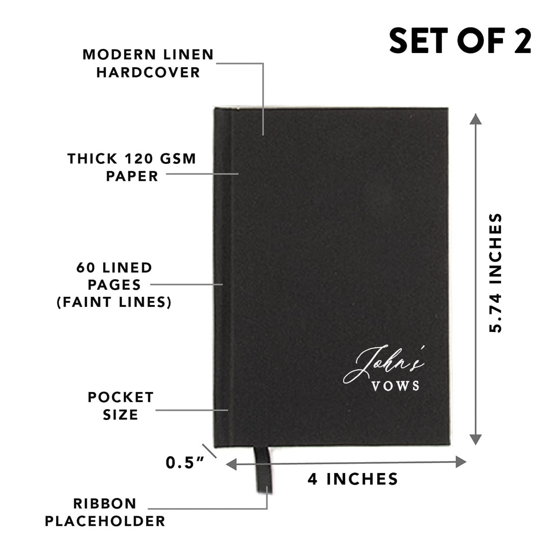 Andaz Press Personalized Vow Books, Classic Custom Names Vows, Hardcover Linen Wedding Vow Books His and Hers, 60 Pages, Wedding Essentials Groom Gifts from Bride, His Her Vows Book, 6 Colors, 2-Pack