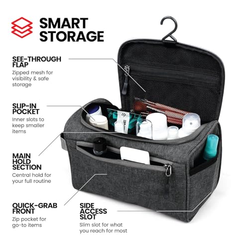 Image of FATMUG Large Toiletry Organizer Dopp Kit Washbag for Men, Cosmetics Pouch for Women- Dark Grey