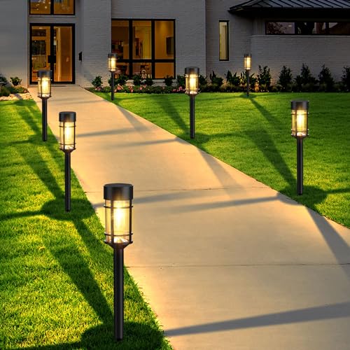 Mancra 8PK 8 Pack Solar Pathway Lights Outdoor, Led Solar Garden Lights Glass Stainless Steel Solar Landscape Lights Up To 12 Hrs Outdoor Solar Lights thumb #1