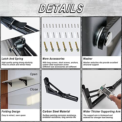 Boeray ZJ0005 16 Inch Folding Shelf Bracket Carbon Steel Triangle Wall Mount Support Black Heavy Duty Paint Bench Table Shelf Brackets 90 Degree Hinge Shelves Tables 220 Lb / 100Kg Load Pack Of 2 thumb #3